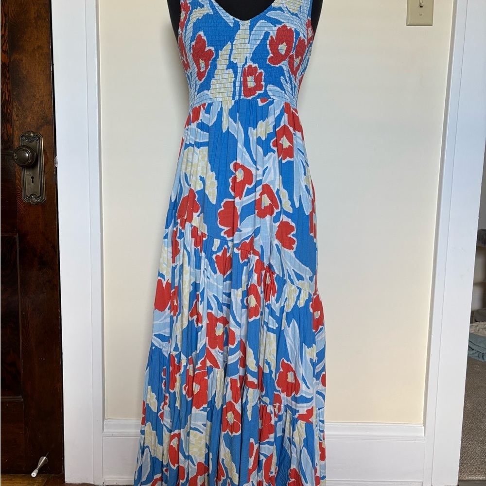 Mister Zimi Winifred Blue and Red Floral Smocked Tiered Maxi Dress